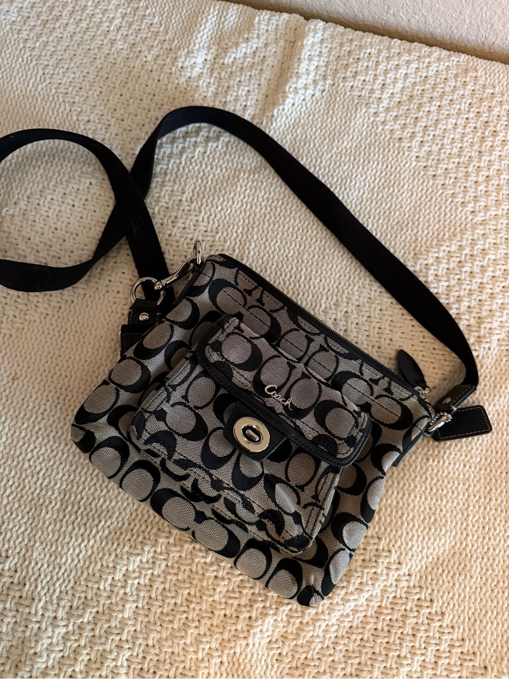 Coach Black and Gray Signature Canvas Crossbody